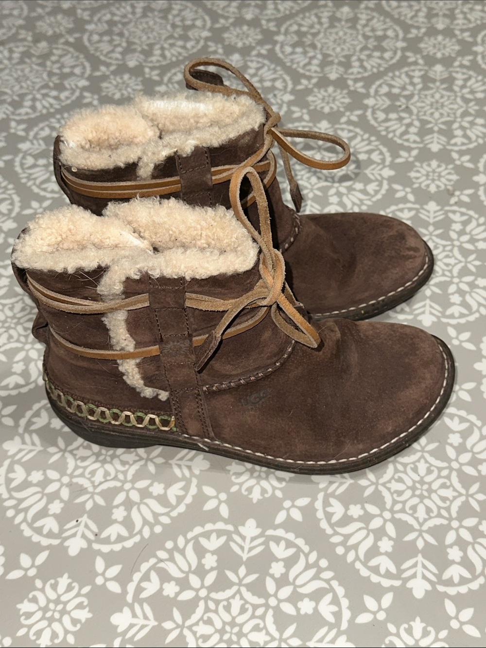 UGG Brown Suede Shearling-Lined Lace-Up Ankle Boots